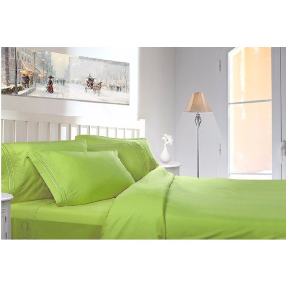 Green Bed Sheets Set 4-pc Garden Green Solids Full Queen King Size - Picture 2 of 7